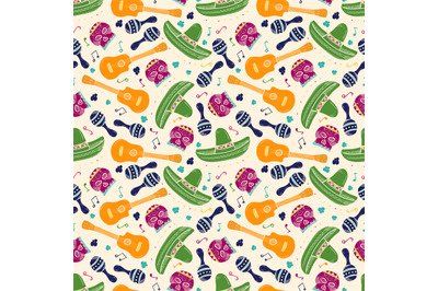 Colorful sketch mexican symbols seamless pattern