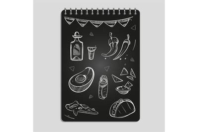 Hand drawn mexican food and drinks set