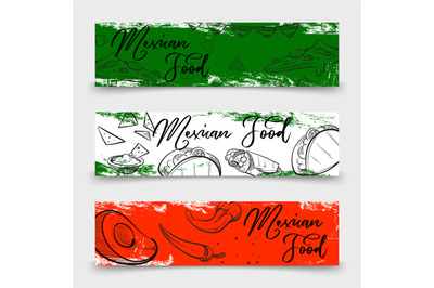 Mexican food banners design with sketch dishes