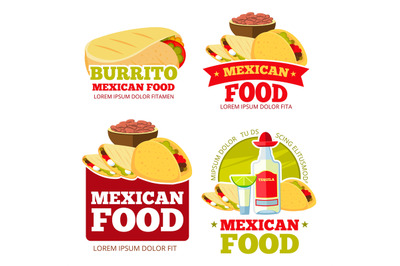 Mexican food restaurant vector badges, labels, logos and emblems