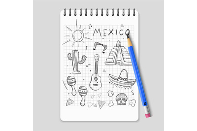 Sketch mexican symbols set