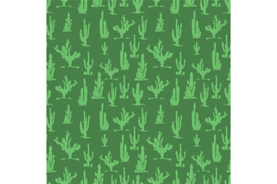 Green cactus silhouettes seamless pattern design