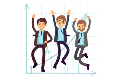 Happy jumping business man. Flat success in business concept design