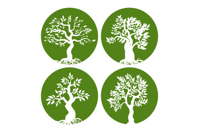 Green tree silhouette icon set