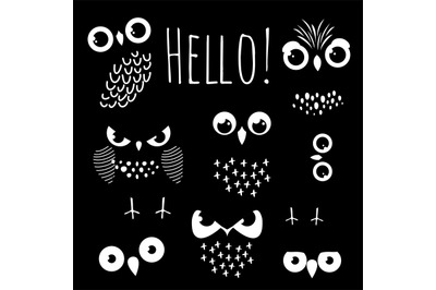 Hello with cartoon owl eyes