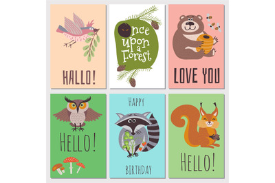 Once upon forest cards collection. Cute animals kids cards