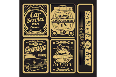 Retro car service and garage labels design