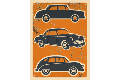 Retro cars stickers set. Vintage auto