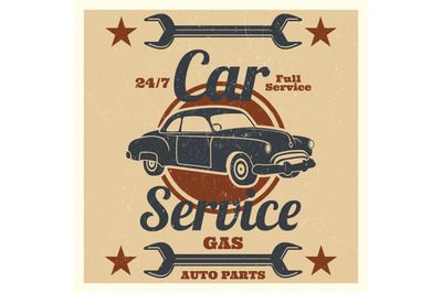 Vintage car service logo - auto repair grunge