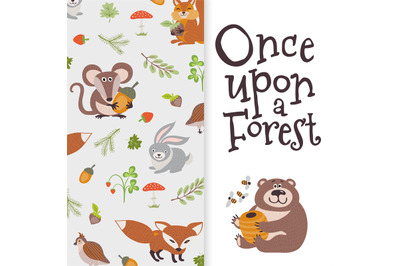 Wild cartoon animals banner. Cute bear&2C; fox&2C; mouse&2C; rabbit