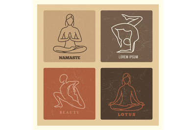 Grunge yoga and pilates line emblems