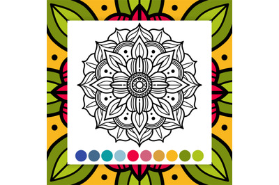 Oriental flower mandala. Antistress adults coloring page