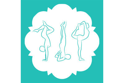 Pilates, fitnes, yoga line silhouettes set