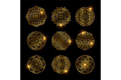 Set of shiny golden flower mandala