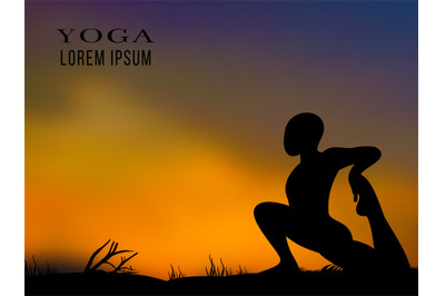 Yoga training on sunset background