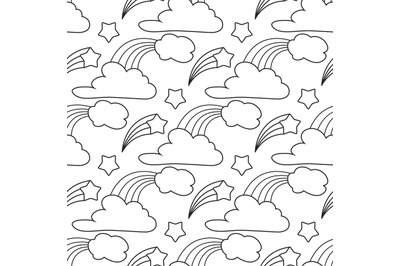 Clouds, stars, rainbow seamless pattern. Cartoon pattern for kids colo