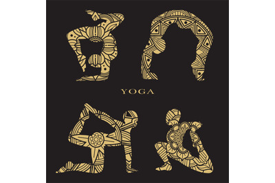 Lace female silhouettes set. Yoga logo elements