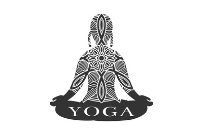 Meditation female silhouette. Yoga studio logo vector