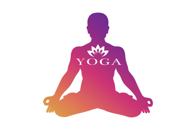 Yoga logo vector design. Meditation male silhouette isolated on white