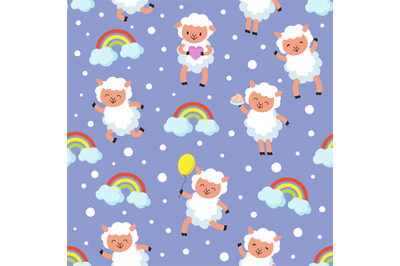 White lamb&2C; small sheep baby. Sweet dream vector seamless pattern