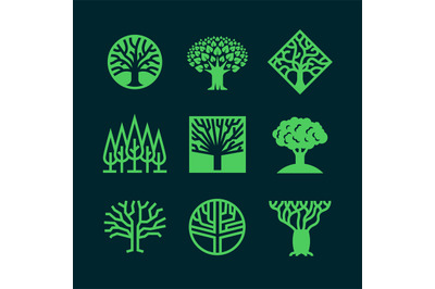 Abstract green tree logos. Creative eco forest vector badges