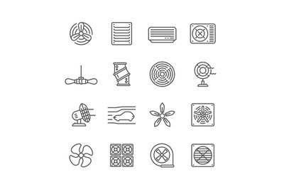 Heating and cooling airflow pictograms. Ventilation, airing filter, fa