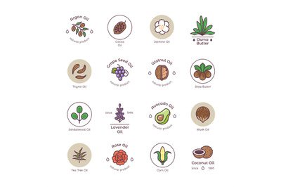 Skincare and beauty organic cosmetics oil vector line emblems and logo