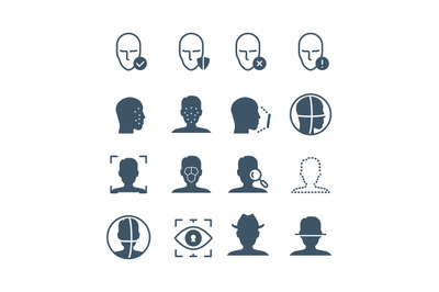 Face recognition safety software line icons. Faces and iris biometrics