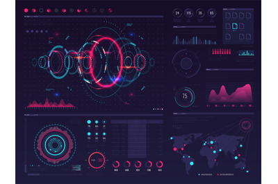 Futuristic hud digital touch screen display with visual data graphic,