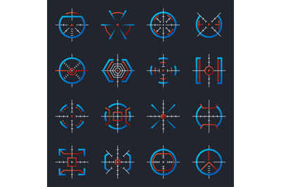 Futuristic optical military aims. Gun targets, focus range indicators.