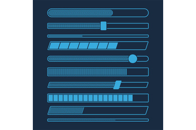 Futuristic download progress loading bar vector set isolated