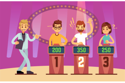 Clever young people playing quiz game show. Cartoon vector illustratio