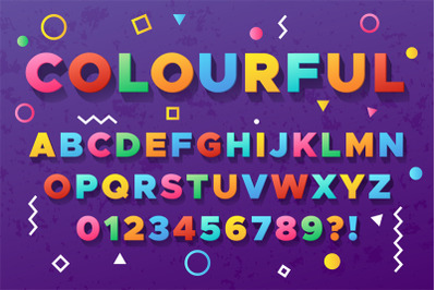 Colourful bold alphabet. Urban old vivid color vector font