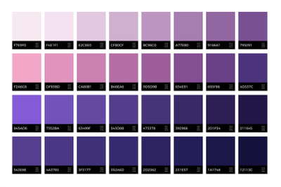 Trendy ultra violet swatches. New season fashion lavender colors vecto