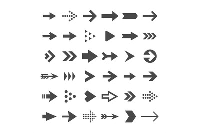 Arrow button icons. Right arrowhead signs. Rewind and next vector symb