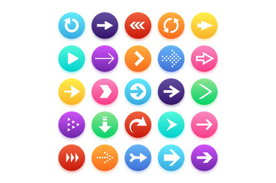 Arrow color web button icons. Arrowhead and repeat, direction vector w