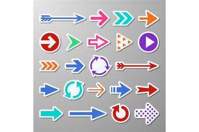 Website right arrow stickers. Directional arrows signs. Progress arrow