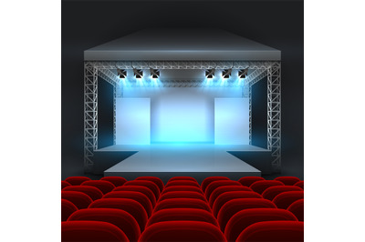 Empty theatre stage with spotlight lighting. Concert hall with podium