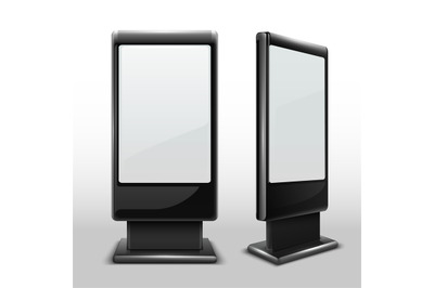 Blank interactive outdoor kiosk. Digital tv standing touch screen isol