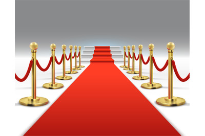 Hollywood luxury and elegant red carpet with stairs in perspective vec