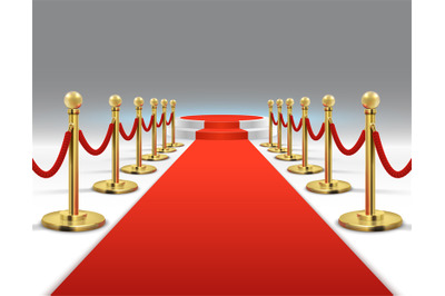 Elegant red carpet with round podium. Celebrity lifestyle, prestige an