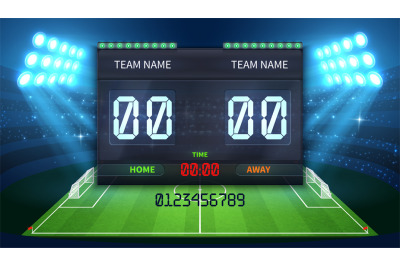 Stadium electronic sports scoreboard with soccer time and football mat