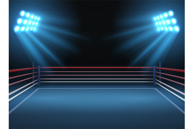 Empty wrestling sport arena. Boxing ring dramatic sports vector backgr