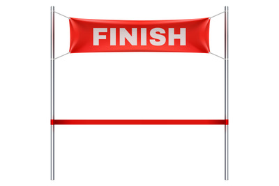 Finish line with red textile banner and ribbon vector illustration iso