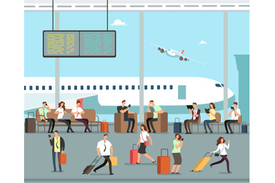 Business people with luggage at airport vector travel concept