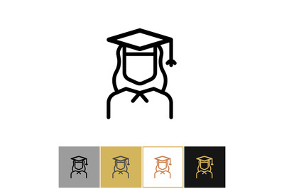 Graduate icon, female academy graduation woman symbol