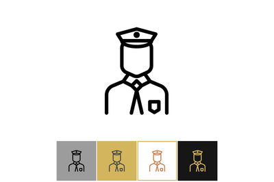 Policeman icon, police uniform man sign or security guard person