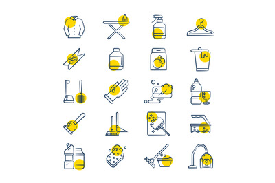 Laundry and washing service line icons set