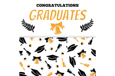 Congratlations graduates banner design with cap and bells