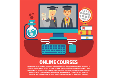 Flat online courses graduates vector concept